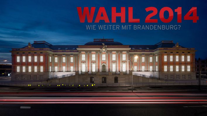 Landtag Brandenburg mit dem Logo der Sendung rbb Wahl-Spezial: Wie weiter mit Brandenburg? (Quelle: rbb/Robert Schneider)