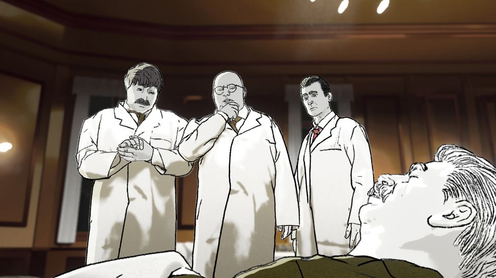 Zeichnung von Ärzteteam bei Stalin (Bild: rbb/ARD/Martin Hübner)