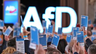 Archivbild: Delegierte stimmen auf dem Landesparteitag der AfD Sachsen-Anhalt in Magdeburg ab am 03.03.2024.(Quelle: picture alliance/Peter Gercke)