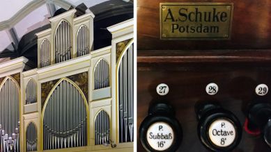 Schuke-Orgel Lübben – Prospekt und Detail des Manuals; © Ulrike Jährling