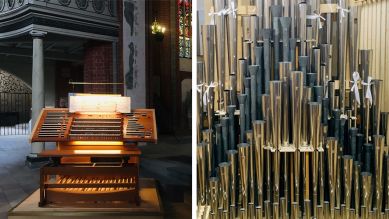 St. Katharinen in Brandenburg/Havel – Schuke-Orgel: Spieltisch und Pfeifen; © Ulrike Jährling