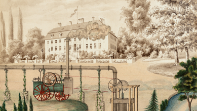 Historische Dampfmaschine vor dem Schloss Branitz © SFPM