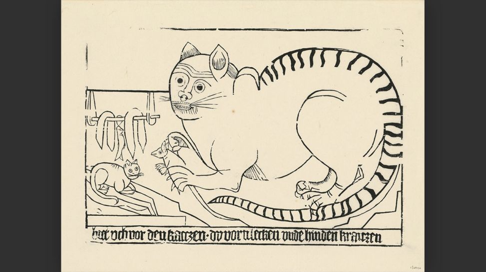 Die Katze, Holzschnitt, Neudruck vom Stock des 15. Jahrhunderts, © Staatliche Museen zu Berlin, Kupferstichkabinett / Dietmar Katz