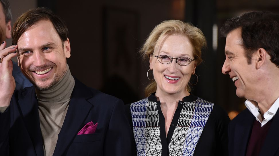 Lars Eidinger (l-r), Meryl Streep und Clive Owen, Jury 66. Berlinale © Jens Kalaene/dpa