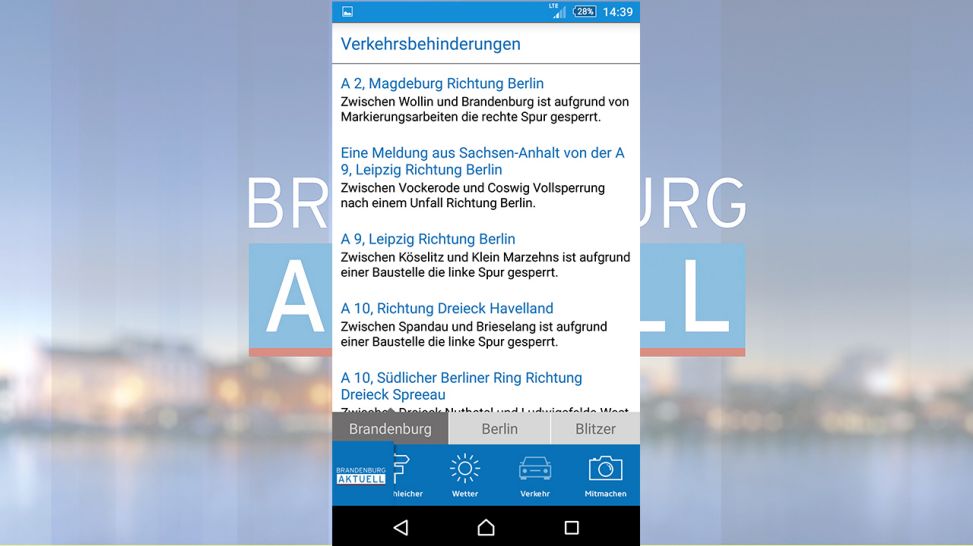 Brandenburg aktuell App Verkehr in blau