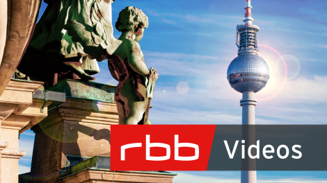 Blick vom Berliner Dom zum FS-Turm in Berlin, Logo rbb, Schriftzug "Videos" (Bild: rbb/colourbox.com)