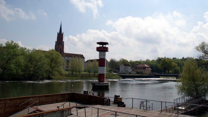 Leuchtturm in der Havel in Rathenow (Quelle: Judith Rhode)
