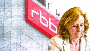 Patricia Schlesinger vor rbb Logo (Quelle: rbb)