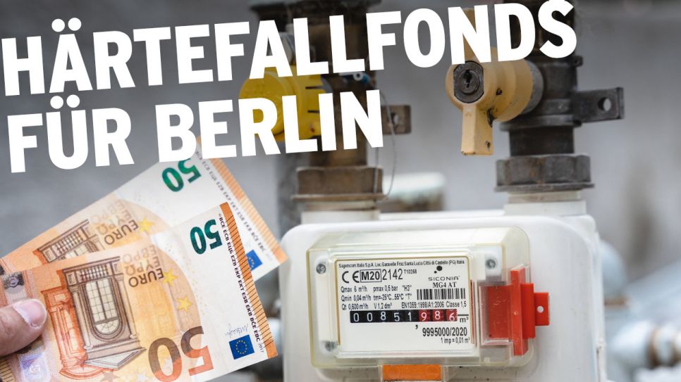 Stromzählern; Schriftzug " Härtefallfonds für Berlin" (Quelle: rbb/imago images/Michael Gstettenbauer)