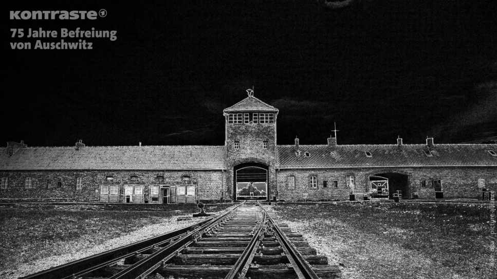 Auschwitz, schwarz-weiß invertiertes Bild (Quelle: Bild: dpa / picture alliance)