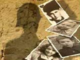 Bildmontage: Massaker Opfer und Schatten von Soldaten der SS