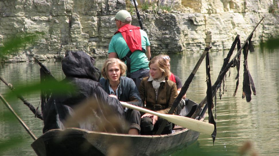 Drehszene in einem Boot (Nachen), Foto: rbb