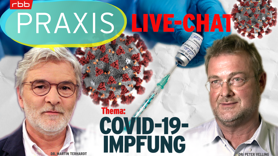 Collage: SaRS-CoV-2 und Expertenportraits hinter Themenüberschrift COVID-19-Impfung (Bild: rbb/Privat/Imago Images/StockTrek Images/Reichwein)