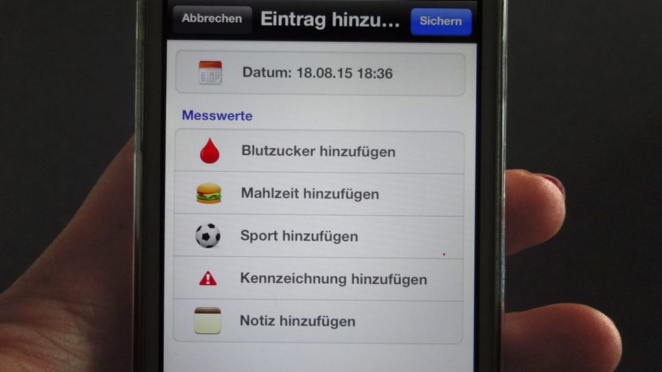 Blick auf Handy mit Diabetes-App