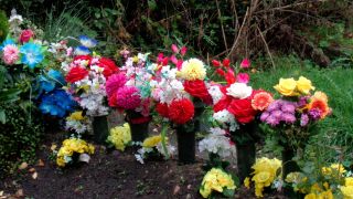 Blumen auf einem frischen Grab - Wie sorgt man am besten für den eigenen Tod vor? (Quelle: IMAGO / Rech)
