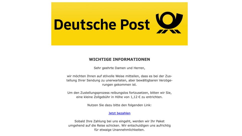 Eine Fake-Mail der Deutschen Post (Quelle: rbb/SUPER.MARKT)