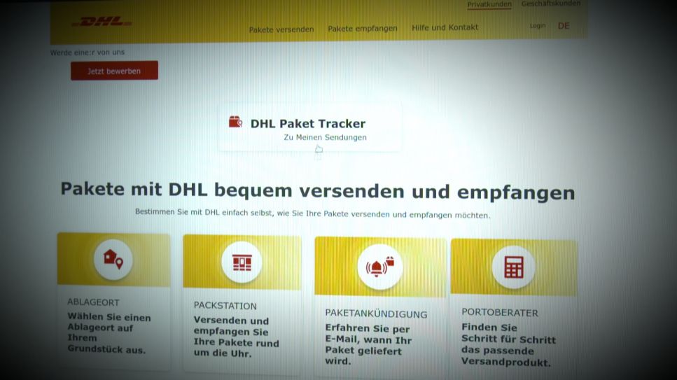 Screenshot von DHL-Tracking Seite. Solche Seiten werden gefälscht, um an sensible Daten zu gelangen (Quelle: rbb)