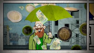 Mann mit Regenschirm und Geldschein, Quelle: rbb