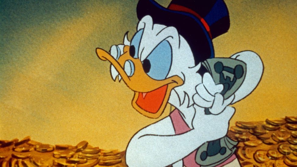 Comic: Porträt Dagobert Duck in seinem Geldspeicher. (Quelle: dpa/United Archives)