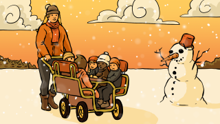 Adventskalender: Eine Kita-Gruppe unterwegs mit dem Sechs-Sitzer-Krippenwagen (Quelle: Marcus Behrendt)
