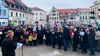 Teilnehmende einer Demo in Perleberg am 21.01.2024. (Quelle: Bündnis Die Prignitz steht auf)