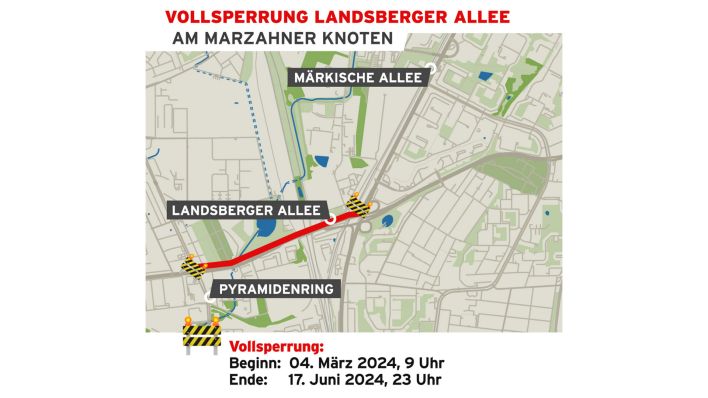 Grafik: Vollsperrung Landsberger Allee. (Quelle: rbb24)