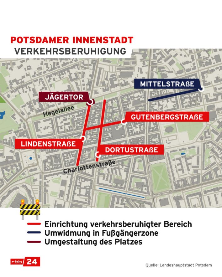 Karte Potsdamer Innenstadt Verkehrsberuhigung.(Quelle:rbb)