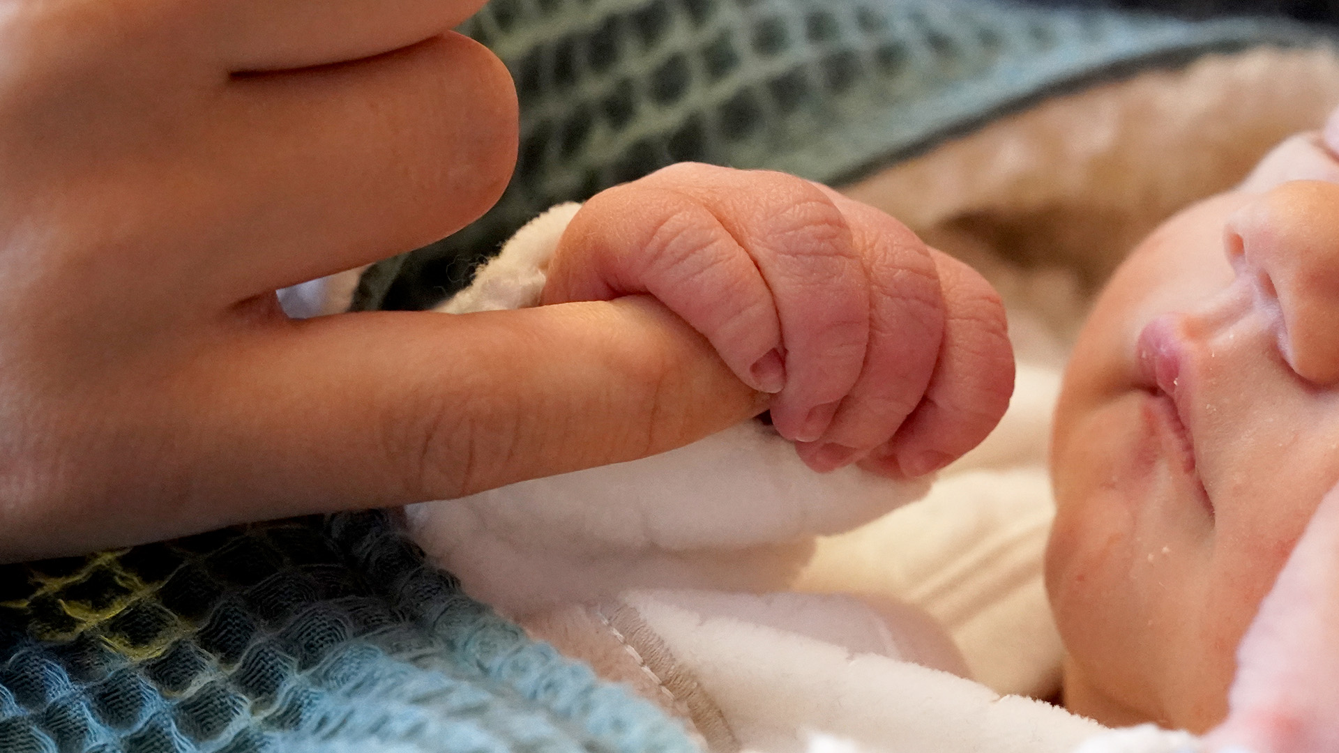 Symbolbnild:Ein frisch geborener Säugling greift einen Finger seiner Mutter.(Quell:picture alliance/dpa/M.Brandt)