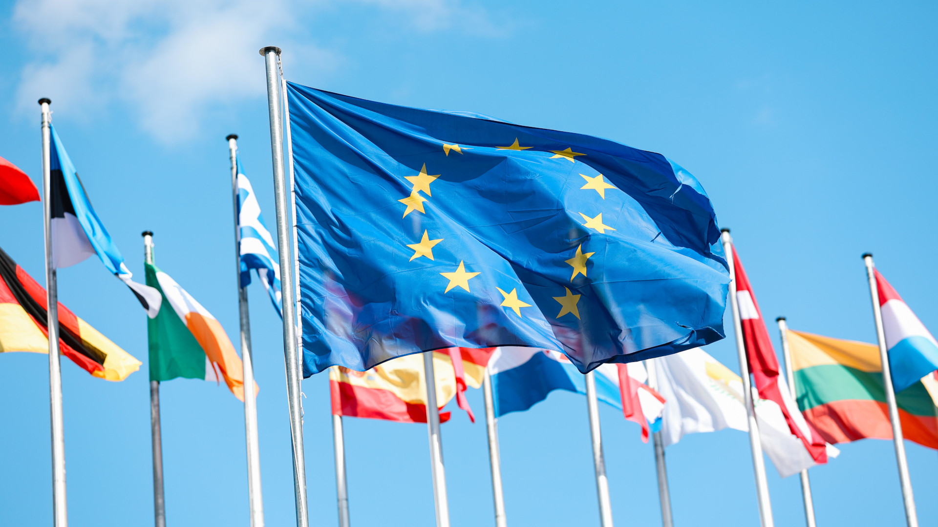 Die Flagge der EU und ihrer Mitgliedsstaaten (Quelle: Hans Lucas/Abdesslam Mirdass)