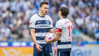 Haris Tabakovic (li.) und Fabian Reese von Hertha BSC (Quelle: IMAGO / Beautiful Sports)