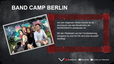 Eine Seite der mittels MPAT erstellten HbbTV-App zu "BAND CAMP BERLIN" (Bild: rbb Innovationsprojekte)