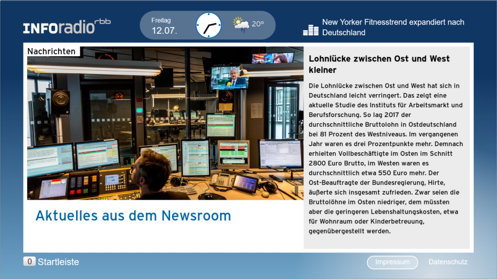 Eine Seite des RadioFlow von Inforadio zeigt eine aktuelle Nachrichtenmeldung (Bild: rbb Innovationsprojekte)