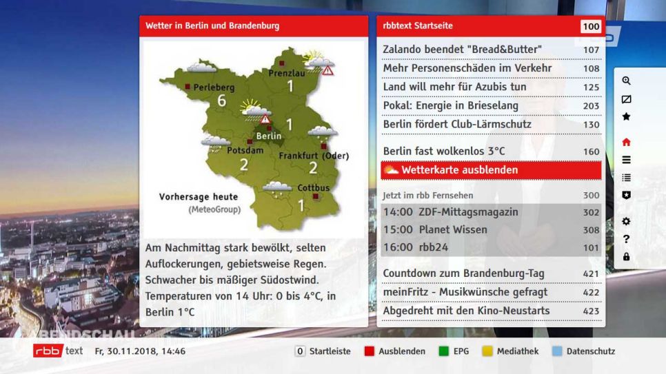 Screenshot rbbtext mit Wetterkarte