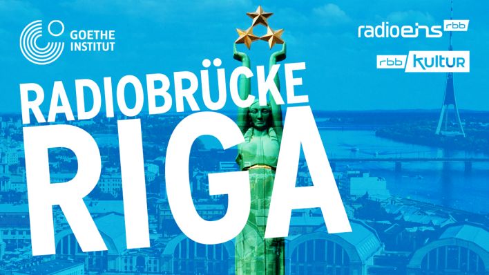 Grafik Radiobrücke Riga mit Logos Goethe Institut, radioeins und rbbKultur