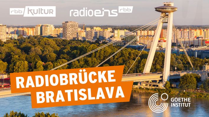 Grafik zur Radiobrücke Bratislava mit den Logos Goethe Institut, radioeins, rbbKultur (Bild:rbb)